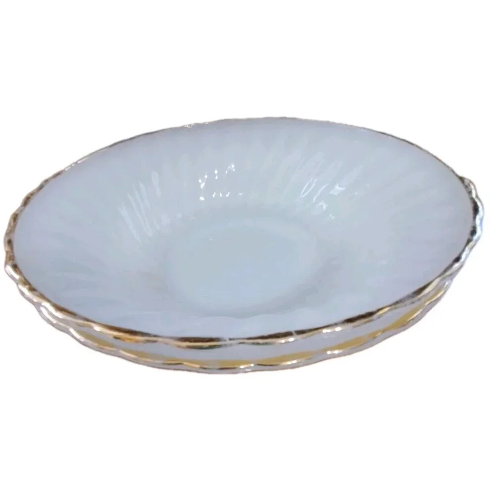 Anchor Hocking Fire King 2 White Shelll Swirl Gold Trim Bowls Vintage MCM